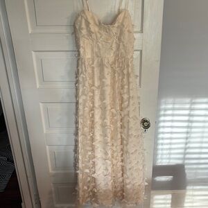 Thirty Thirty LA Butterfly Appliqué Elegant Cream Maxi Dress